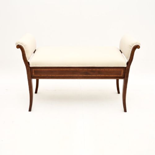 fig 1. Antique Edwardian Inlaid Mahogany Duet Stool