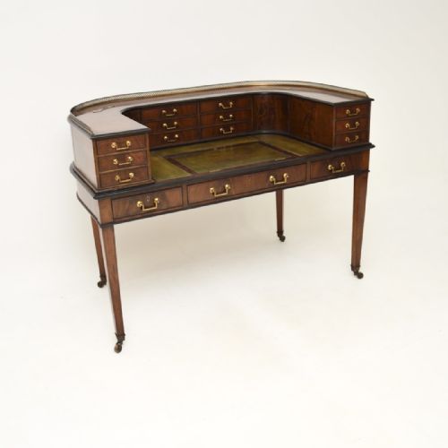 Antique Inlaid Mahogany Leather Top Carlton House Desk
