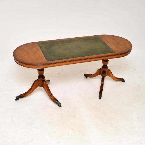 Antique Regency Style Walnut and Leather Coffee Table
