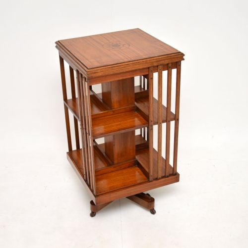 Antique Edwardian Inlaid Satin Wood Revolving Bookcase
