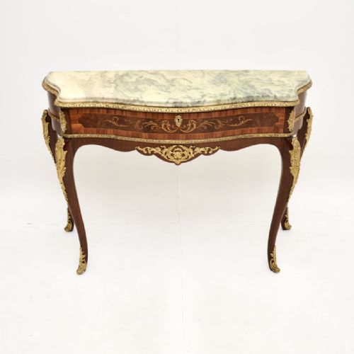 fig 1. Antique French Marble Top Inlaid Walnut Console Table