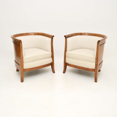 Pair of Antique Swedish Biedermeier Satinwood Armchairs
