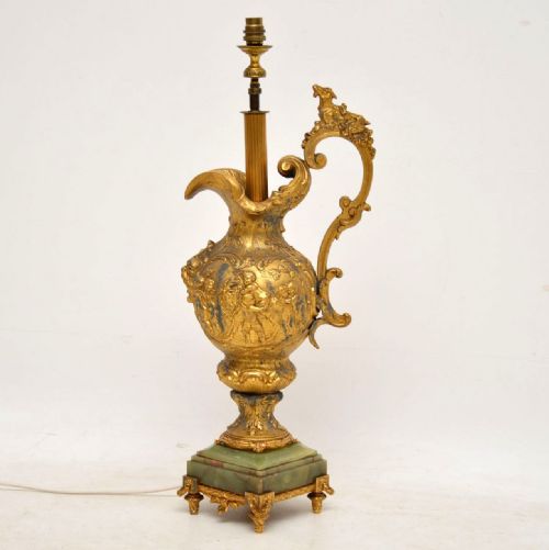 Large Antique Gilt Metal Flagon Lamp
