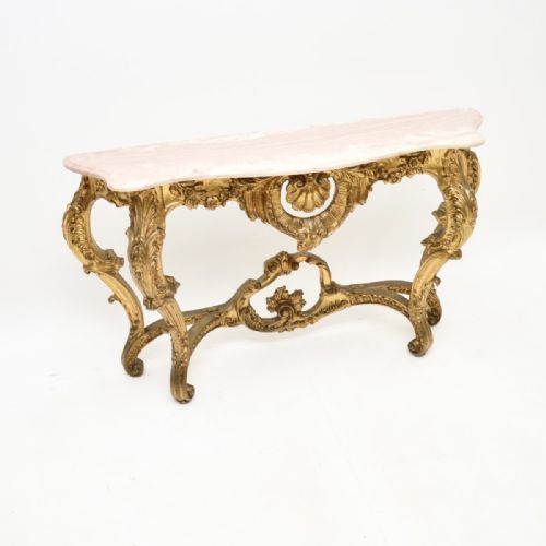 Antique French Giltwood Marble Top Console Table

