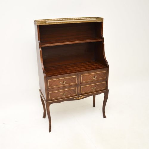 Antique French Inlaid Parquetry Marble Top Bookcase
