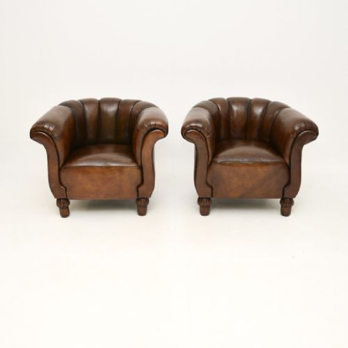 fig 1. Pair of Antique Swedish Leather Club Armchairs