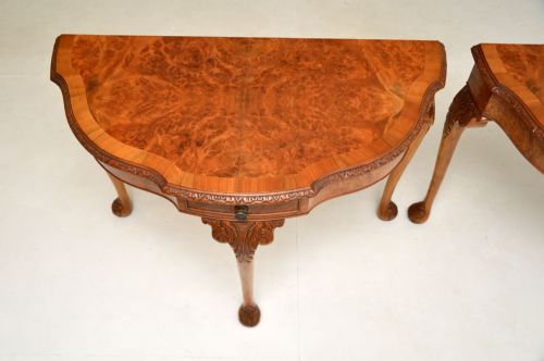 PAIR OF ANTIQUE QUEEN ANNE STYLE BURR WALNUT CONSOLE TABLES - ADDITIONAL PHOTO 7