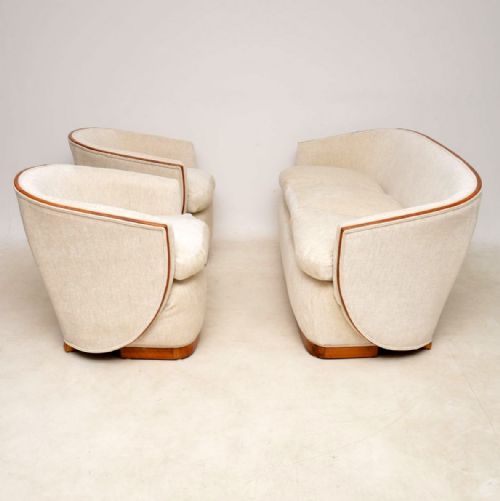 fig 1. Art Deco Pair of Armchairs and Matching Sofa in Walnut
