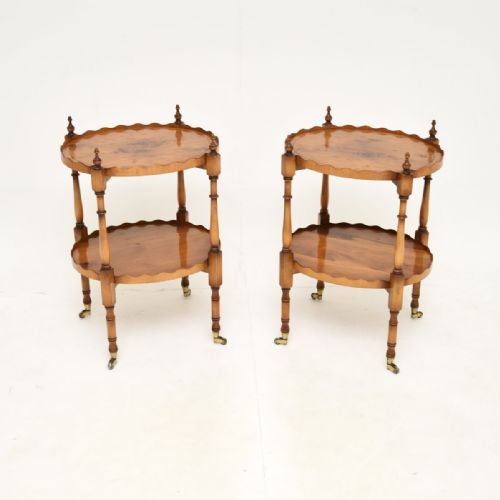 Pair of Antique Georgian Style Yew Wood Side Tables
