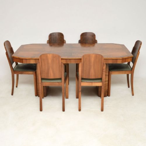 Art Deco Walnut Dining Table and Six Chairs
