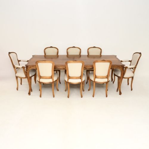 Antique French Walnut Dining Table and Eight Chairs
