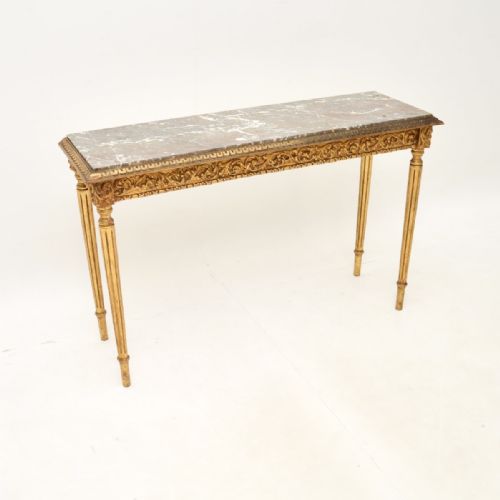 Antique French Giltwood Marble Top Console Table
