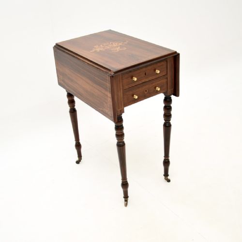 Antique Victorian Inlaid Rosewood Drop Leaf Side Table
