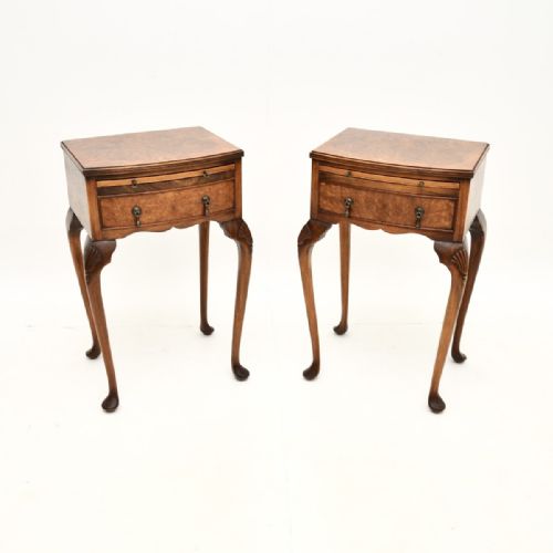 Pair of Antique Burr Walnut Bedside Tables

