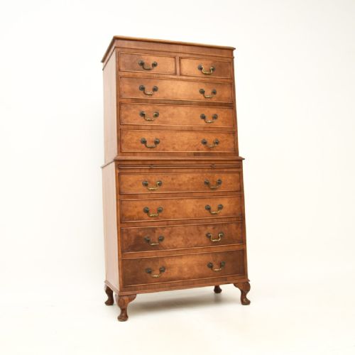 Antique Burr Walnut Chest on Chest of Drawers
