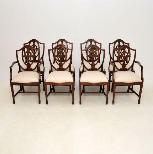 Set of 8 Antique Mahogany Sheraton Style Dining Chairs
