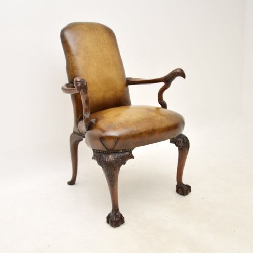 Antique Irish Georgian Period Walnut and Leather Armchair
