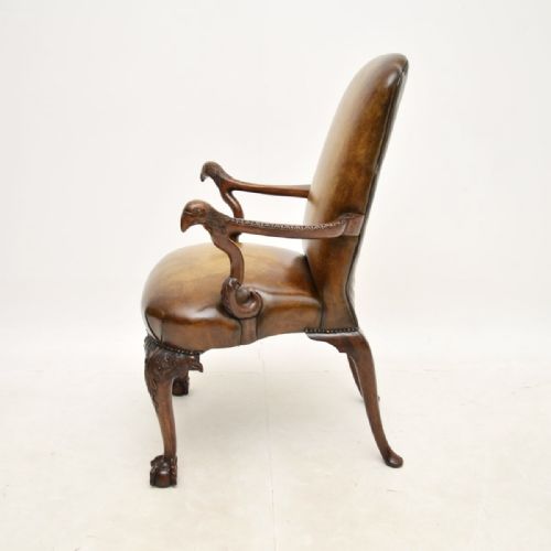 fig 1. Antique Irish Georgian Period Walnut and Leather Armchair

