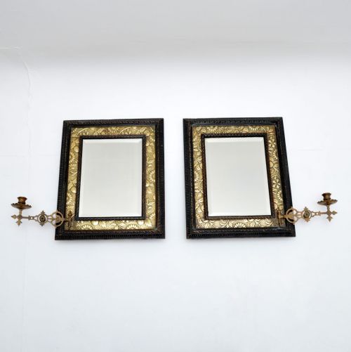 fig 1. Pair of Antique Victorian Bevelled Brass & Wood Mirrors
