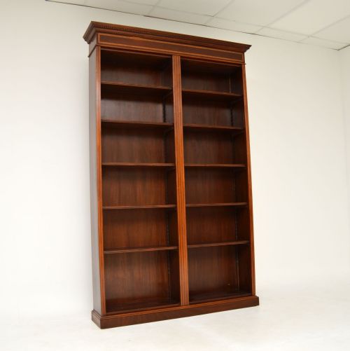 Antique Sheraton Style Inlaid Mahogany Open Bookcase
