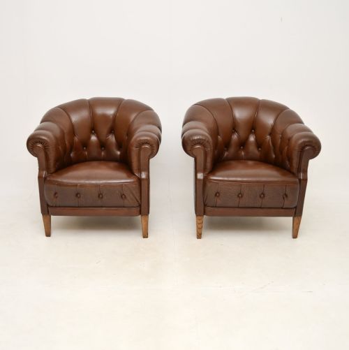 fig 1. Pair of Antique Swedish Leather Club Armchairs