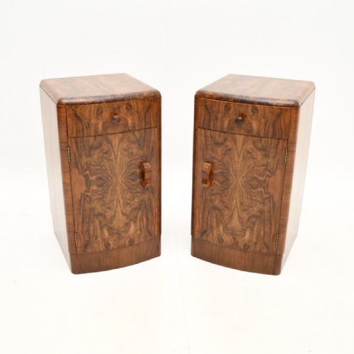 Pair of Art Deco Figured Walnut Bedside Cabinets
