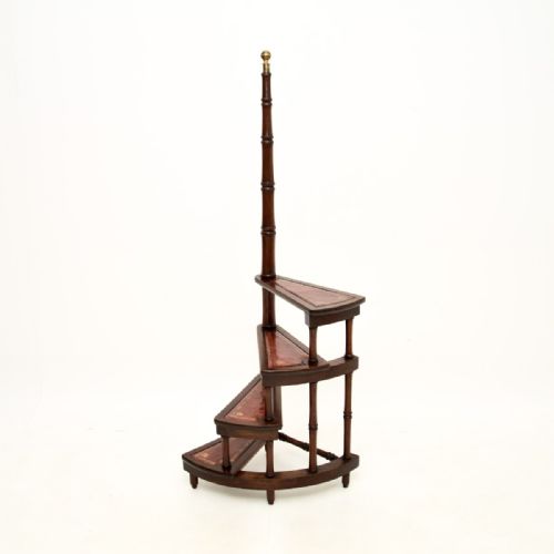 Antique Mahogany and Leather Library Steps

