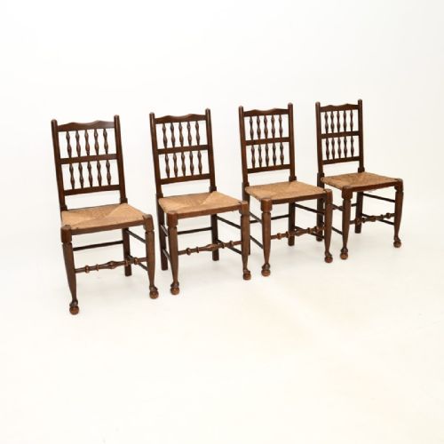 Set of Four Antique Georgian Lancashire Dining Chairs in Elm
