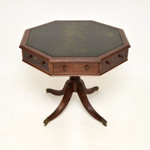 Antique Mahogany Leather Top Drum Table

