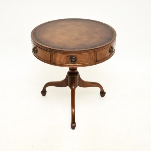 Antique Mahogany Leather Top Drum Table
