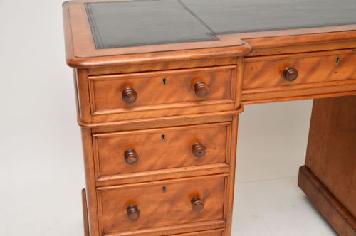 fig 1. Antique Victorian Satinwood Leather Top Pedestal Desk