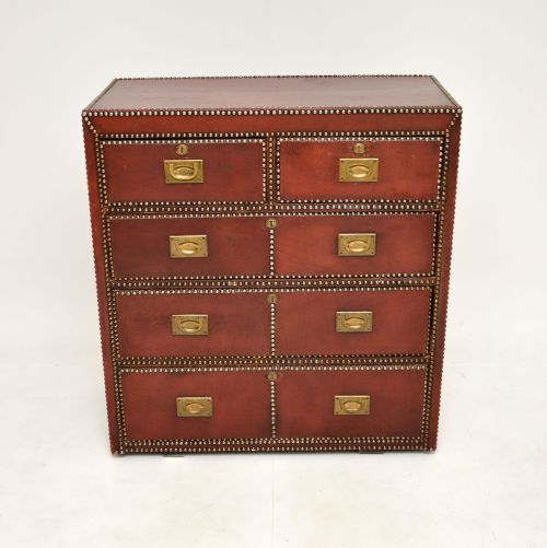 fig 1. Antique Leather Bound Military Campaign Chest of Drawers