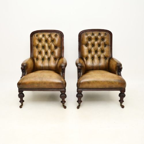 fig 1. Pair of Antique William IV Mahogany and Leather Library Armchairs