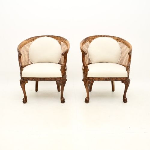 fig 1. Pair of Antique Caned Walnut Bergère Armchairs
