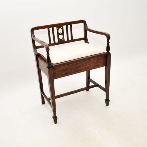 Antique Edwardian Inlaid Mahogany Piano Stool
