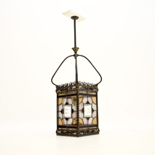 Antique Victorian Stained Glass Ceiling Lantern
