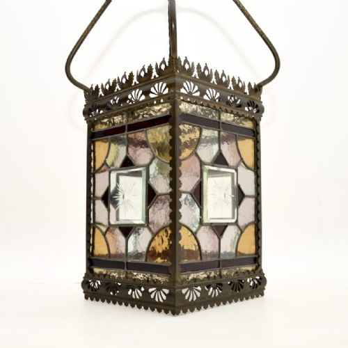 fig 1. Antique Victorian Stained Glass Ceiling Lantern
