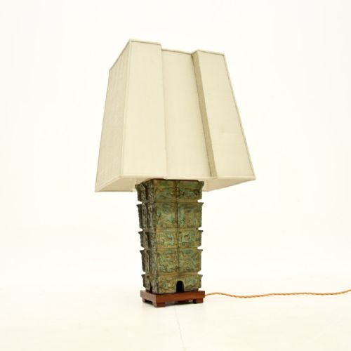 Large Antique Oriental Bronze Table Lamp
