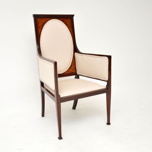 Antique Liberty’s Style Inlaid Mahogany Armchair
