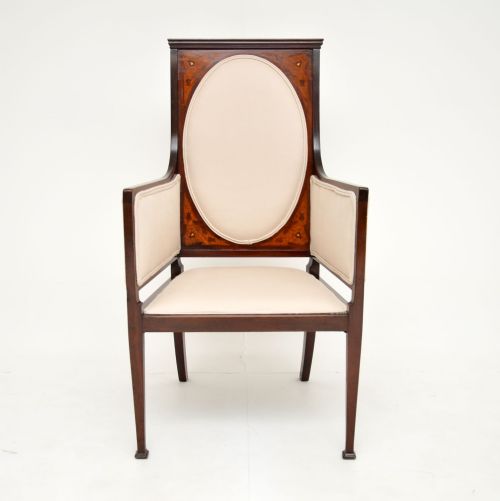 fig 1. Antique Liberty’s Style Inlaid Mahogany Armchair