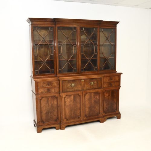 Antique Walnut Breakfront Secretaire Bookcase
