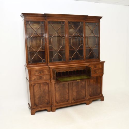 fig 1. Antique Walnut Breakfront Secretaire Bookcase
