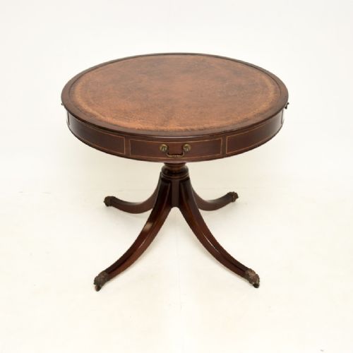 Antique Regency Style Mahogany Leather Top Drum Table
