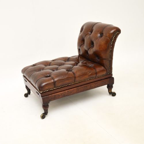 fig 1. Antique Victorian Leather and Mahogany Metamorphic Gout Stool
