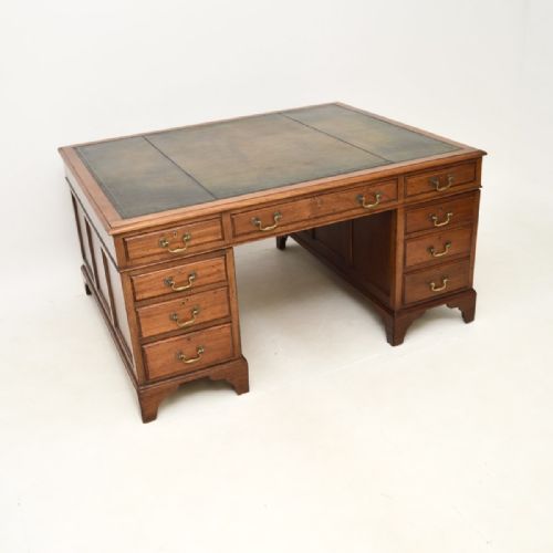 Antique Victorian Mahogany Leather Top Partners Desk
