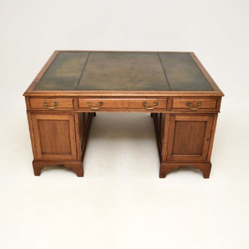 fig 1. Antique Victorian Mahogany Leather Top Partners Desk
