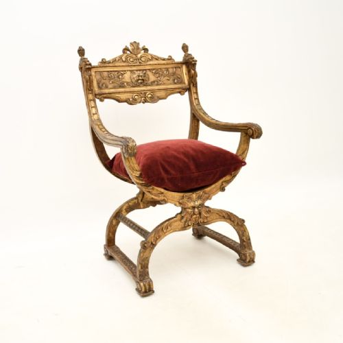 Antique Italian Gilt Wood Savonarola Chair
