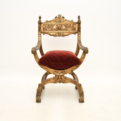 fig 1. Antique Italian Gilt Wood Savonarola Chair