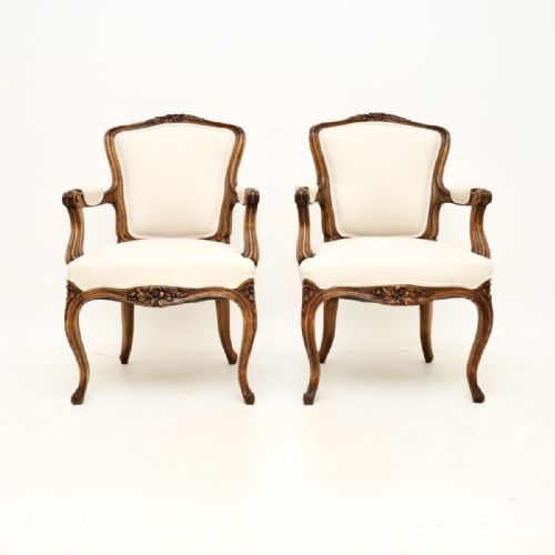 fig 1. Pair of Antique French Carved Walnut Salon Armchairs