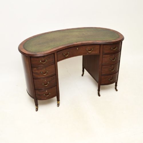 Antique Edwardian Mahogany Leather Top Kidney Shaped Desk
